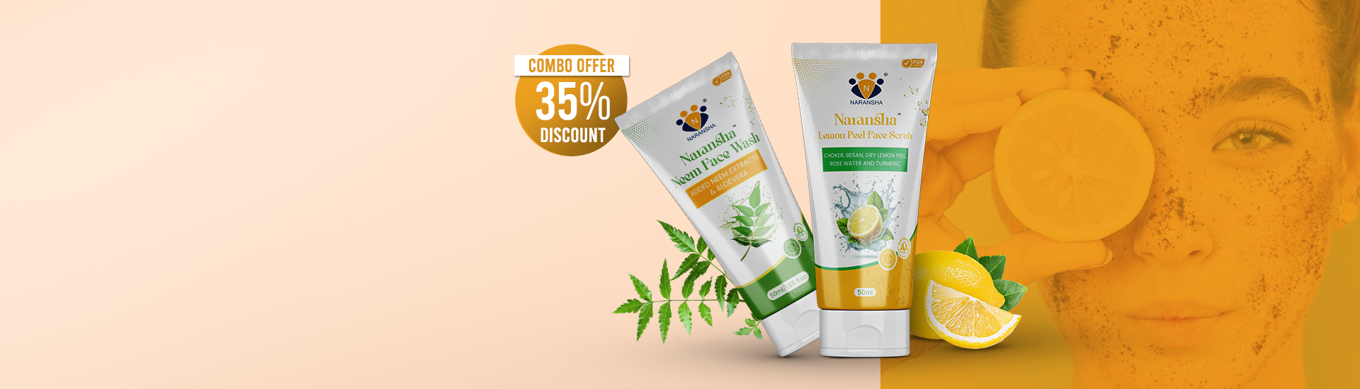 Neem Face Wash and Lemon Peel Face Scrub Combo New