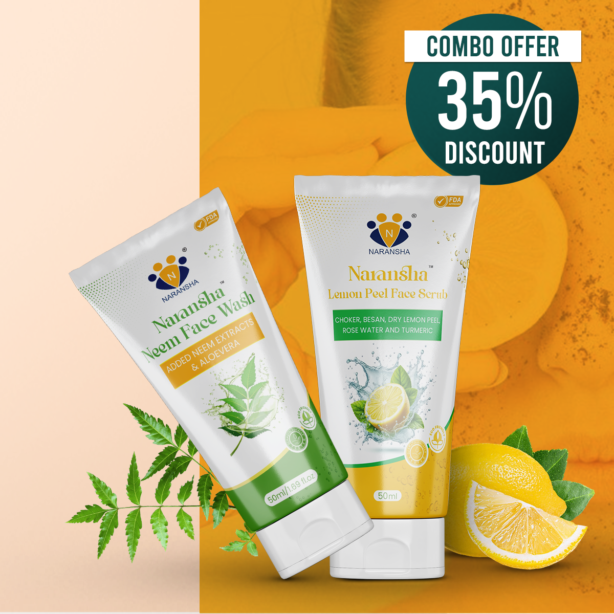 Neem Face Wash and Lemon Peel Face Scrub Combo