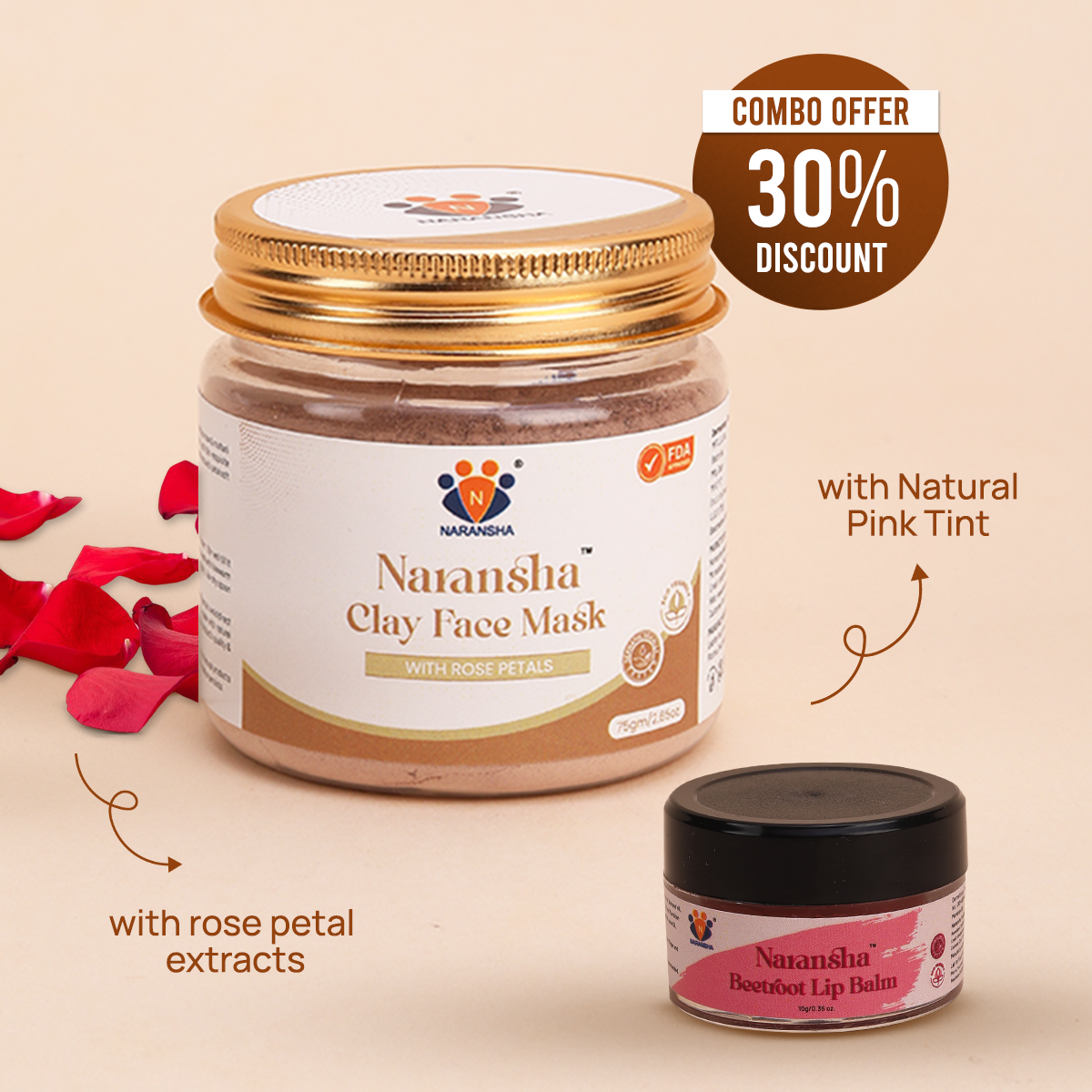 Beetroot Lip Balm and Clay Face Mask Combo